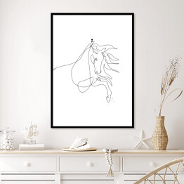 Plakat w ramie Koń z rozwianą grzywą - białe konie