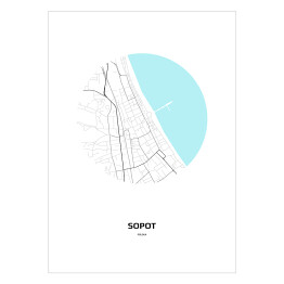 Plakat samoprzylepny Mapa Sopotu w kole
