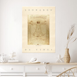 Plakat samoprzylepny Leonardo da Vinci "Człowiek Witruwiański" - reprodukcja z napisem. Plakat z passe partout