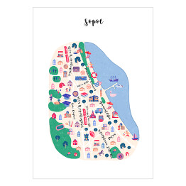 Plakat samoprzylepny Kolorowa mapa Sopotu z symbolami