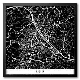 Obraz w ramie Mapa miast świata - Wiedeń - czarna