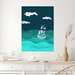 Plakat Statek na morzu, noc - ilustracja