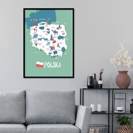 Plakat w ramie Mapa Polski - ilustracja