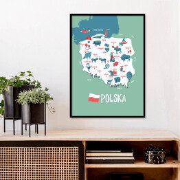 Plakat w ramie Mapa Polski - ilustracja