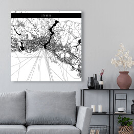 Obraz na płótnie Mapa miast świata - Stambuł - biała