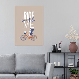 Plakat samoprzylepny Typografia z rowerem - napis Ride with me