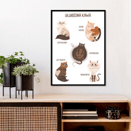 Plakat w ramie Kawa z kotem - ulubione kocie kawy