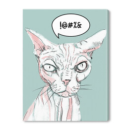 Obraz na płótnie Łysy kot na miętowym tle - ilustracja