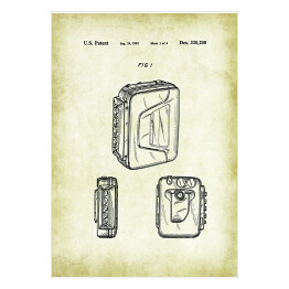 Plakat samoprzylepny Walkman. Rysunek patentowy US Patent w stylu retro