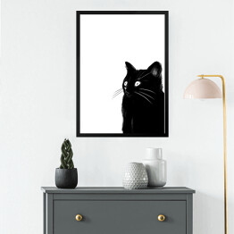 Obraz w ramie Zaskoczony czarny kotek