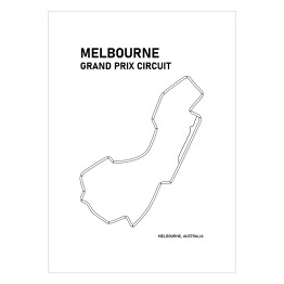 Plakat samoprzylepny Melbourne Grand Prix Circuit - Tory wyścigowe Formuły 1 - białe tło