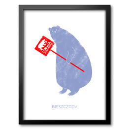 Obraz w ramie "Uwaga niedźwiedzie" - niebieski miś