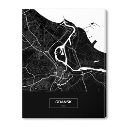 Obraz na płótnie Mapa Gdańska czarno-biała z napisem na czarnym tle