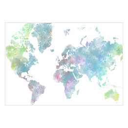 Plakat Akwarelowa mapa świata - błękit, róż