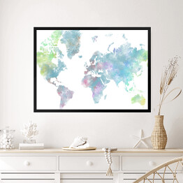Obraz w ramie Akwarelowa mapa świata - błękit, róż