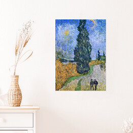Plakat samoprzylepny Vincent van Gogh Droga z cyprysem i gwiazdą. Reprodukcja obrazu