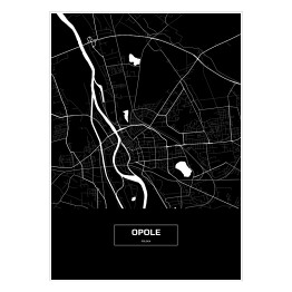 Plakat Mapa Opola czarno-biała z podpisem na czarnym tle
