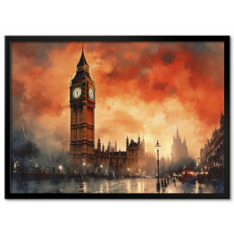 Plakat w ramie Big Ben. Zachód słońca w Londynie akwarela