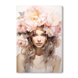 Obraz na płótnie Portret kobiety. Różowe kwiaty we włosach