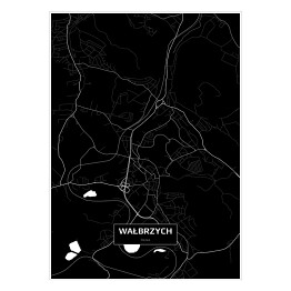 Plakat samoprzylepny Mapa Wałbrzycha czarno-biała