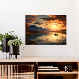 Plakat samoprzylepny Zachód słońca nad jeziorem krajobraz