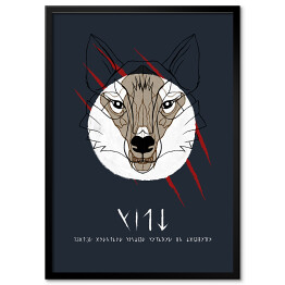 Plakat w ramie Wiedźmin - wilk na granatowym tle