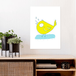 Plakat samoprzylepny Żółty kanarek śpiewający - ilustracja