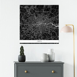 Plakat samoprzylepny Mapy miast świata - Londyn - czarna