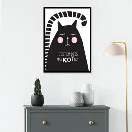 Plakat w ramie Ilustracja - kot z hasłem motywacyjnym