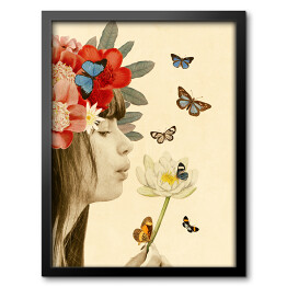 Obraz w ramie Dziewczyna z wiankiem i motylami
