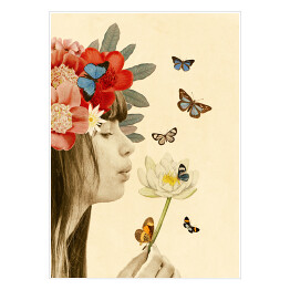 Plakat Dziewczyna z wiankiem i motylami