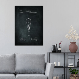 Plakat T. A. Edison - żarówka - patenty na rycinach - czarno białe
