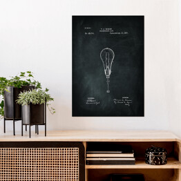 Plakat T. A. Edison - żarówka - patenty na rycinach - czarno białe