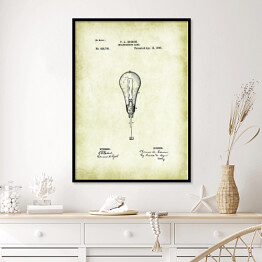 Plakat w ramie T. A. Edison - żarówka - patenty na rycinach vintage