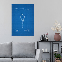 Plakat T. A. Edison - żarówka - patenty na rycinach blueprint