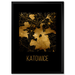 Plakat w ramie Czarno złota mapa - Katowice