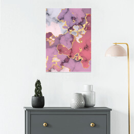 Plakat samoprzylepny Marmur w odcieniach fioletu i różu z akcentami w kolorze złota