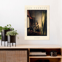 Plakat Jan Vermeer "Dziewczyna czytająca list" - reprodukcja z napisem. Plakat z passe partout