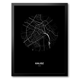 Obraz w ramie Mapa Kalisza w kole czarno-biała
