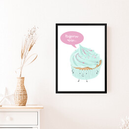 Obraz w ramie Ilustracja ciasteczko muffinka z napisem "Najpierw masa"