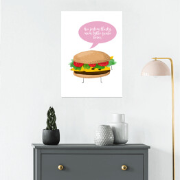 Plakat Ilustracja hamburger z napisem "Nie jestem tłusty, mam tylko grube kości"