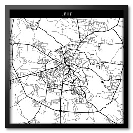 Obraz w ramie Lwów - biało czarna mapa