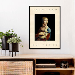Plakat w ramie Leonardo da Vinci "Dama z łasiczką" - reprodukcja z napisem. Plakat z passe partout