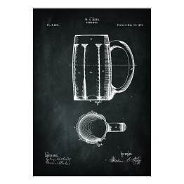 Plakat samoprzylepny Rysunek patentowy kufel. Szklanka na piwo. Czarno biały plakat z napisem Beer Mug