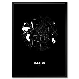 Plakat w ramie Mapa Olsztyna w kole czarno-biała