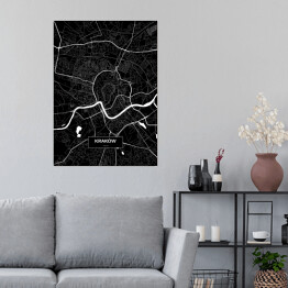 Plakat samoprzylepny Mapa Krakowa czarno-biała