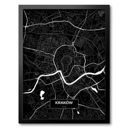 Obraz w ramie Mapa Krakowa czarno-biała