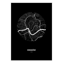 Plakat samoprzylepny Mapa Krakowa w kole czarno-biała