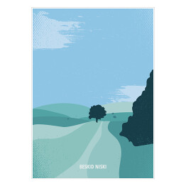 Plakat samoprzylepny Ilustracja - Beskid Niski, górski krajobraz