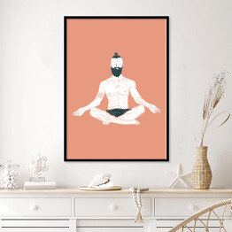 Plakat w ramie Mężczyzna ćwiczący jogę - ilustracja na kolorowym tle